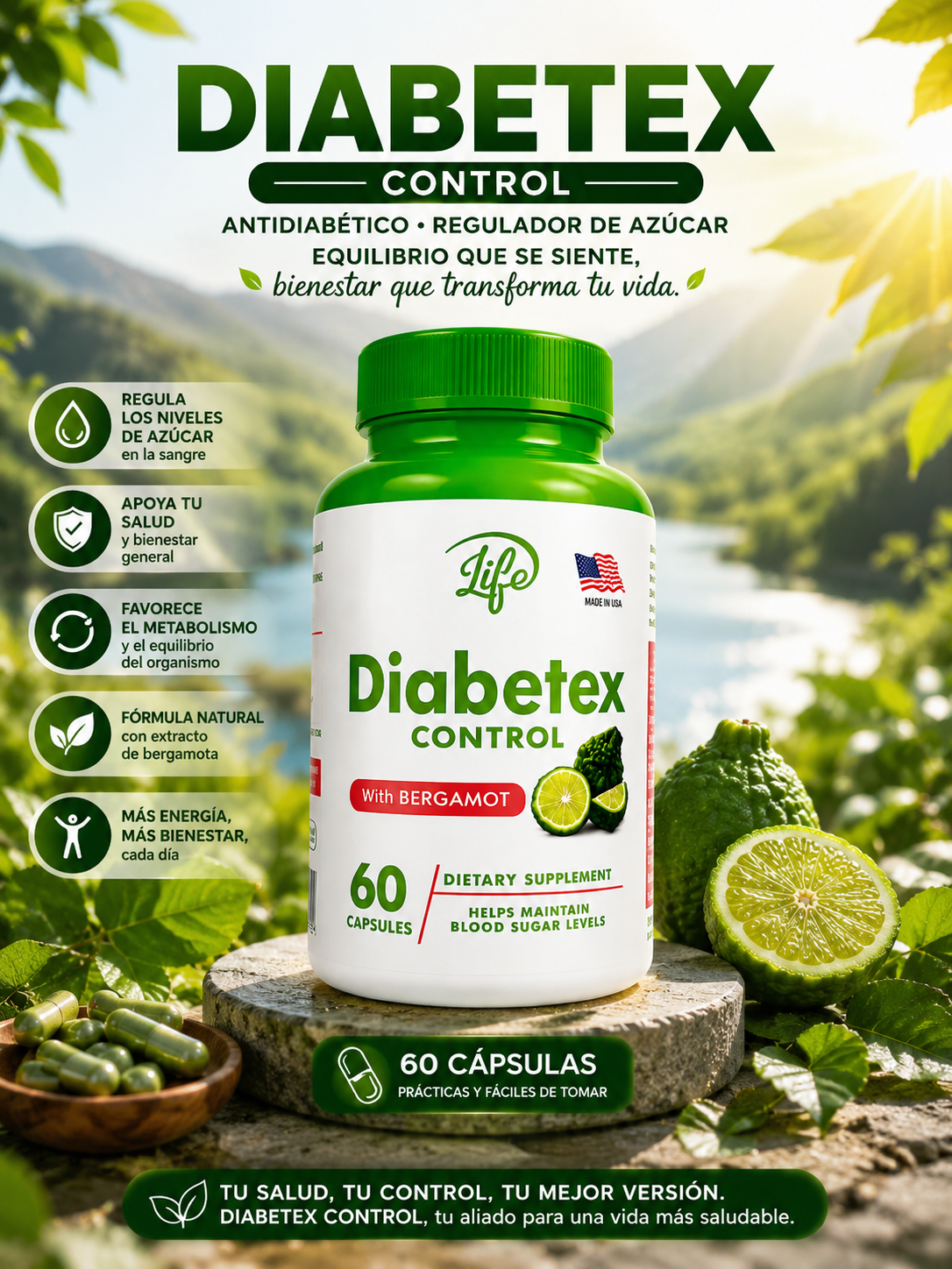 DIABETEX X 60 CAPSULAS (ANTIDIABÉTICO . REGULADOR DE AZUCAR)